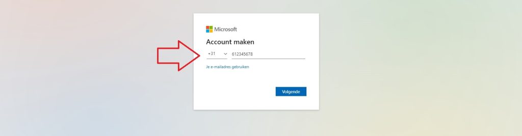 Microsoft Onedrive account aanmaken met telefoonnummer
